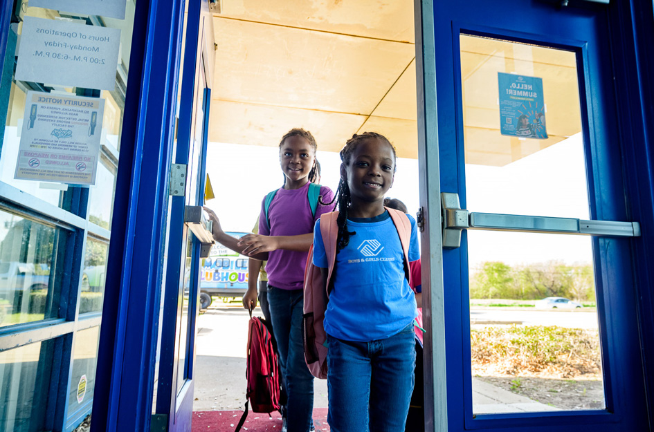 Club Kids Entering Club Through Blue Door