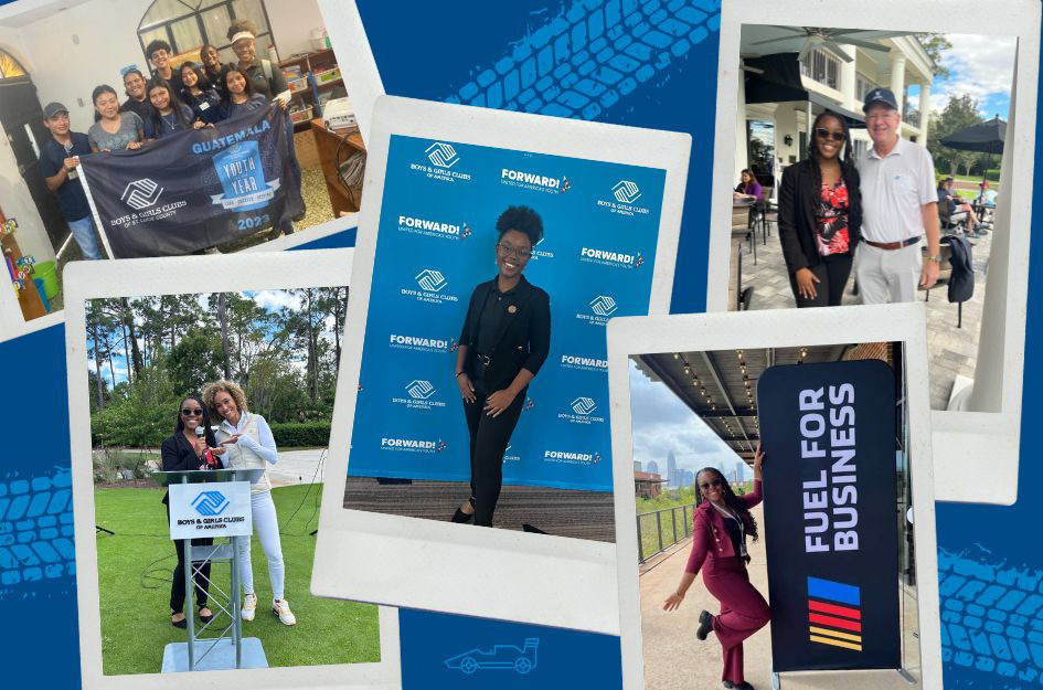 Mia at Boys &amp; Girls Clubs of America’s National Conference and a NASCAR event, showcasing her growth and confidence.