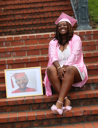 Brook'Lynn in pink cap and gown