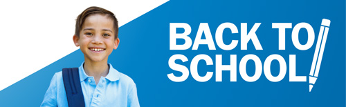 Back to School header with Club kid with backpack