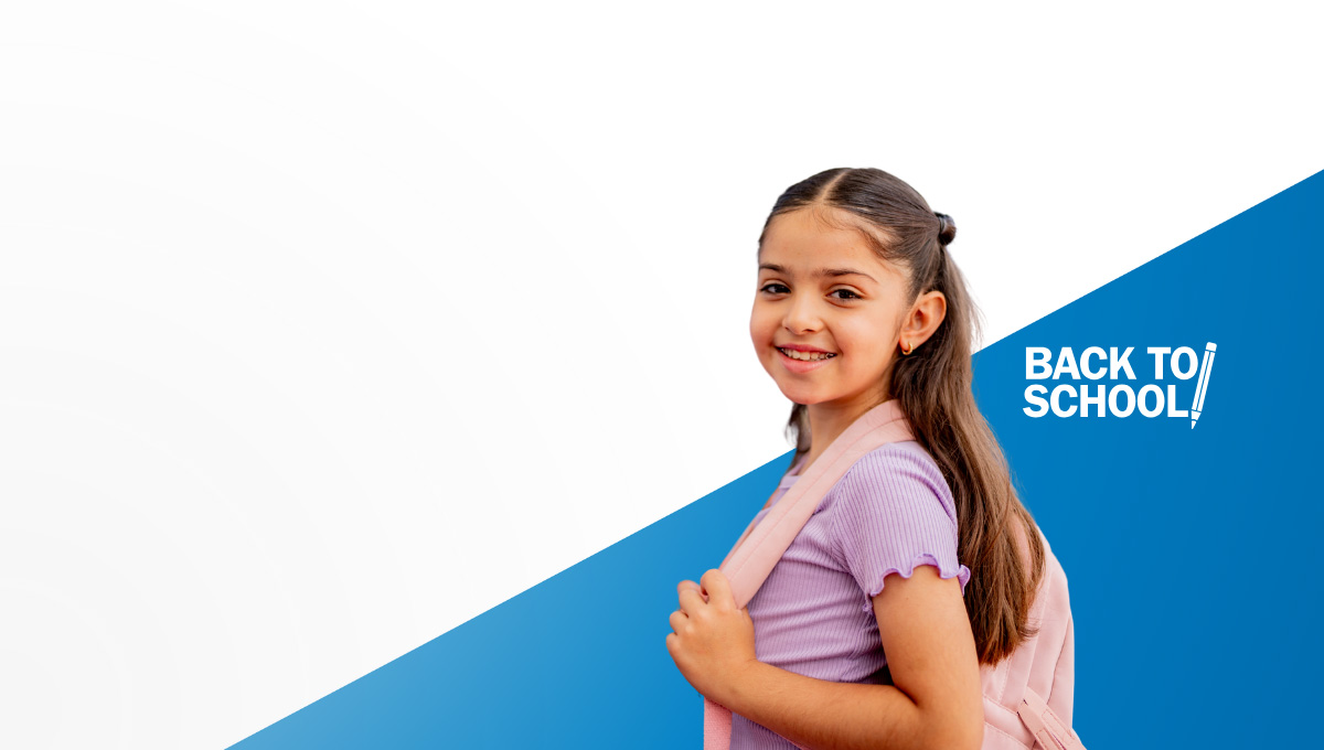 Club kid with back pack and Back to School logo