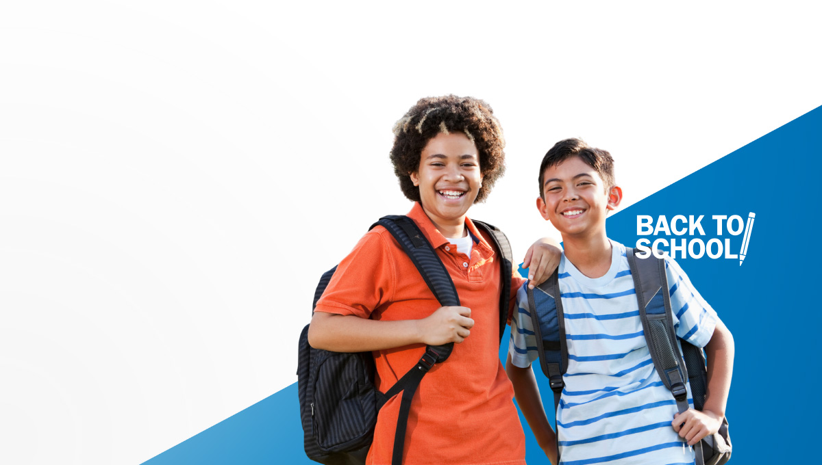 Club teens with back pack and Back to School logo